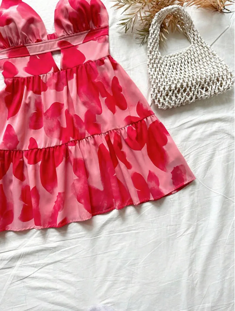 4-Color Leopard Printed Sexy Camisole Dress Women Sleeveless Backless Mini Dress Summer Vacation Dresses