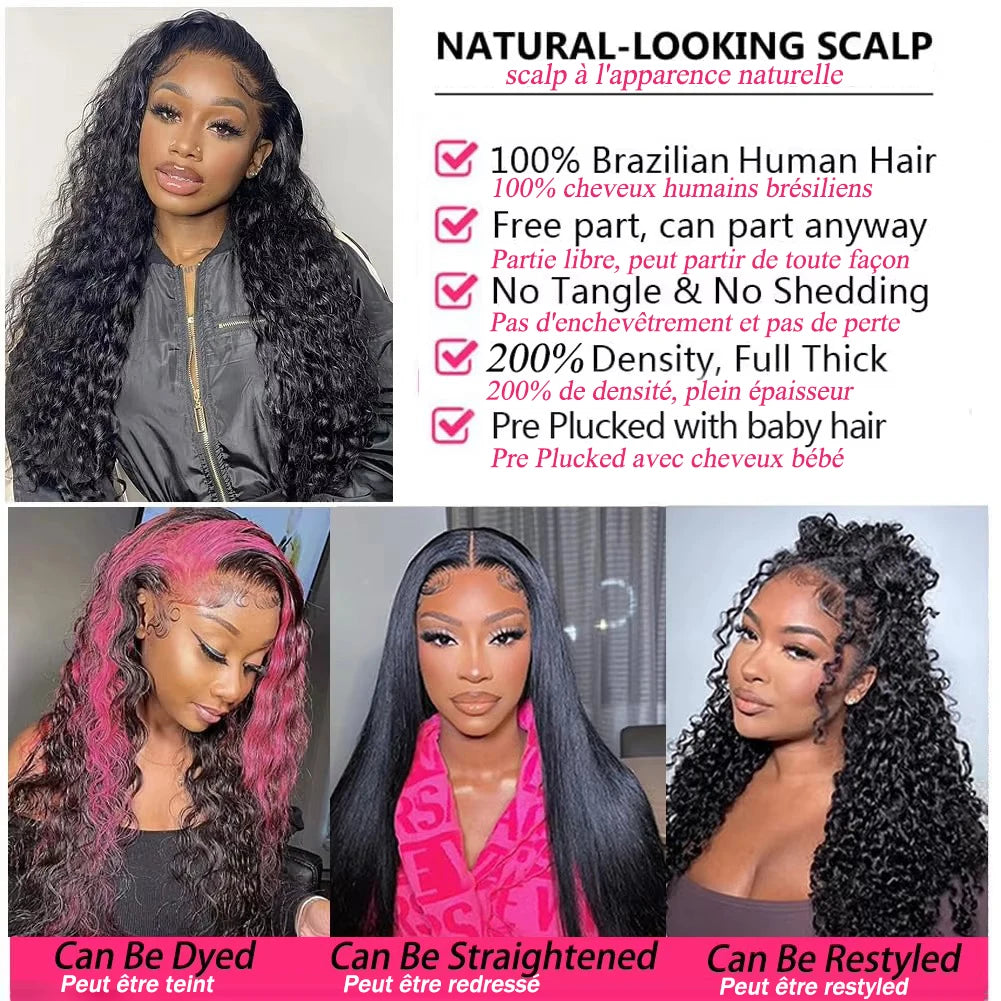 Deep Wave Frontal Wig 13x4 13x6 Deep Curly Lace Front 100% Human Hair Wigs 200% 4x4 5x5 Pre Plucked Closure Lace Wigs for Women