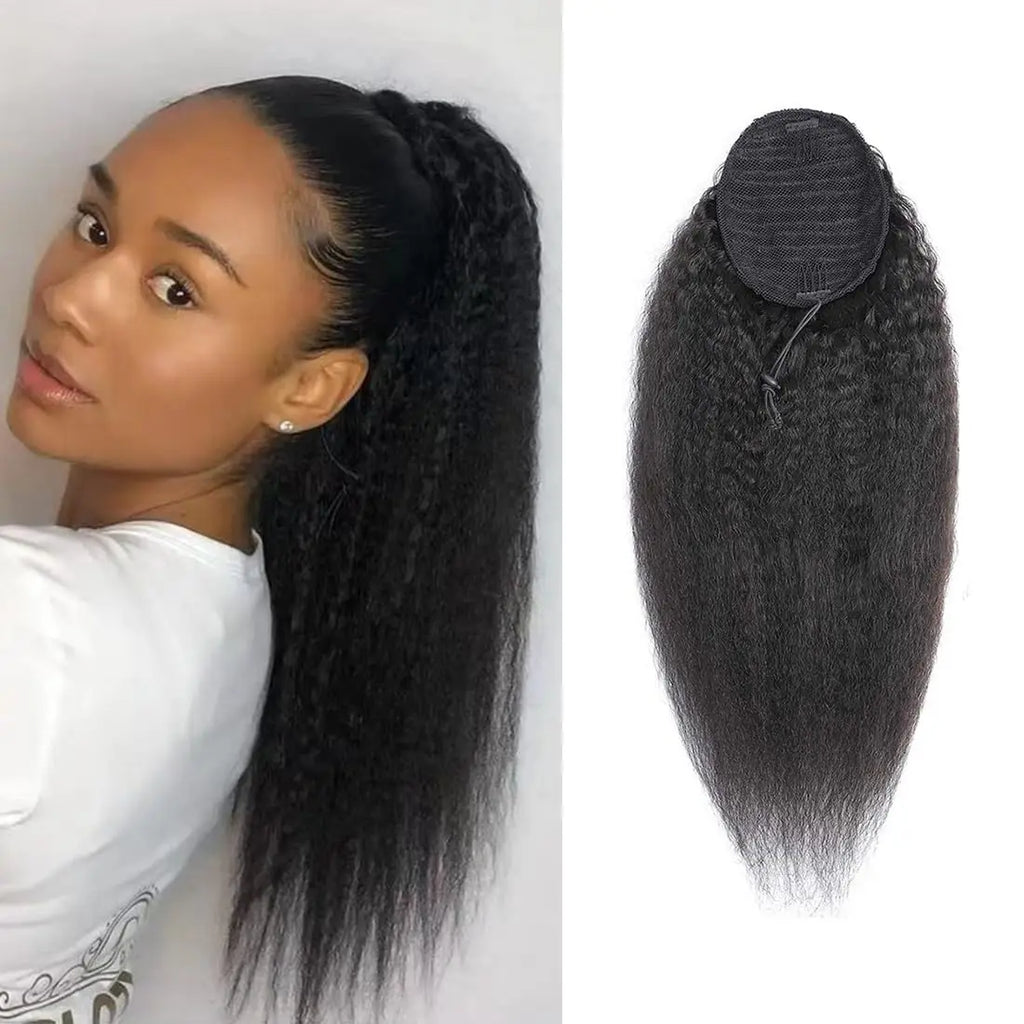 Kinky Straight Drawstring Ponytail Human Hair Brazilian With Afro Clip In Hair Extensions Remy Yaki Straight Hair