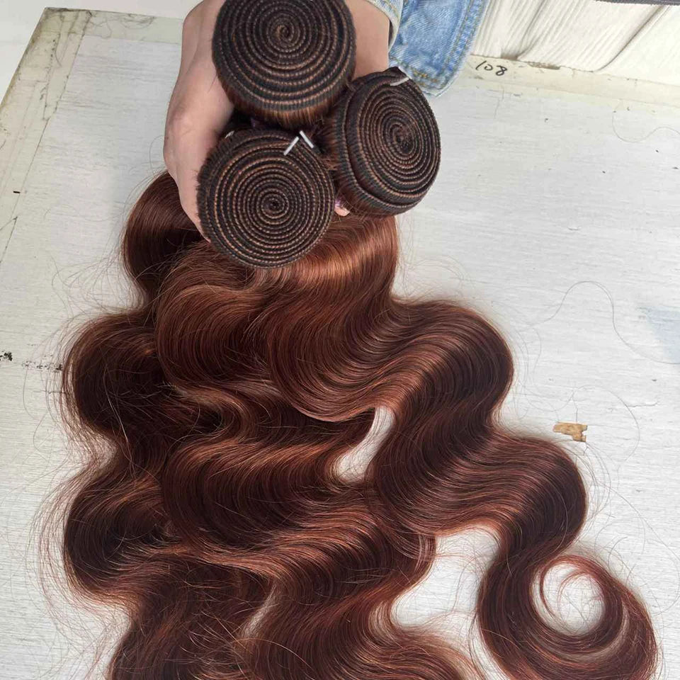 Color #33 Copper Brown Body Wave Bundles Brazilian Unprocessed Virgin Human Hair Weave Extension Body Wave Reddish Brown Bundles