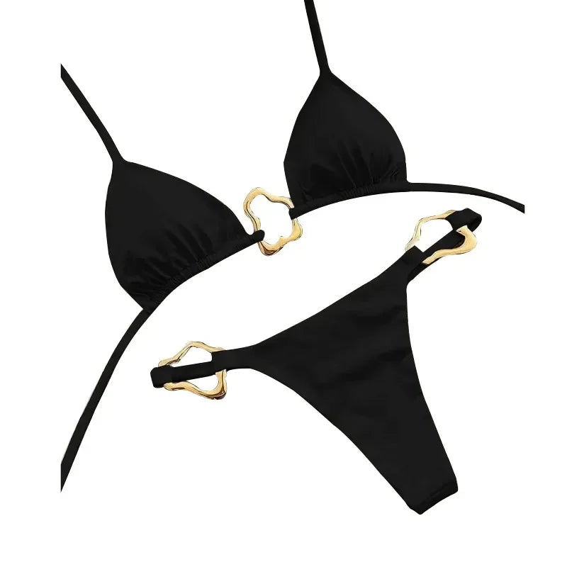 New Sexy Bikini Solid Color Lace-up Split Two-piece Swimsuit for Women