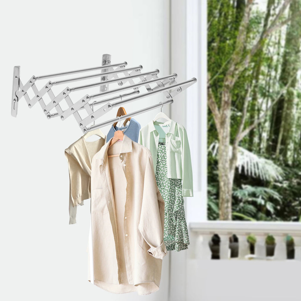 Wall Mounted Clothes Airer 42-80 cm Extendable Clothes Dryer Wall,Towel Rail Made of Stainless Steel w/ 7 Rails for Laundry Room