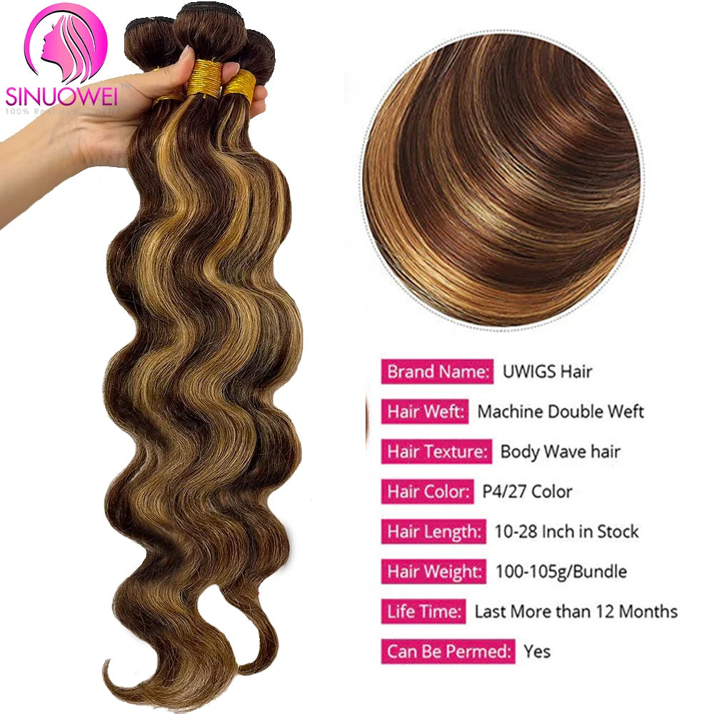 13×4 Brazilian Body Wave Human Hair Honey Blonde Body Wave Bundles With Closure Colored Highlight Weave Bundles