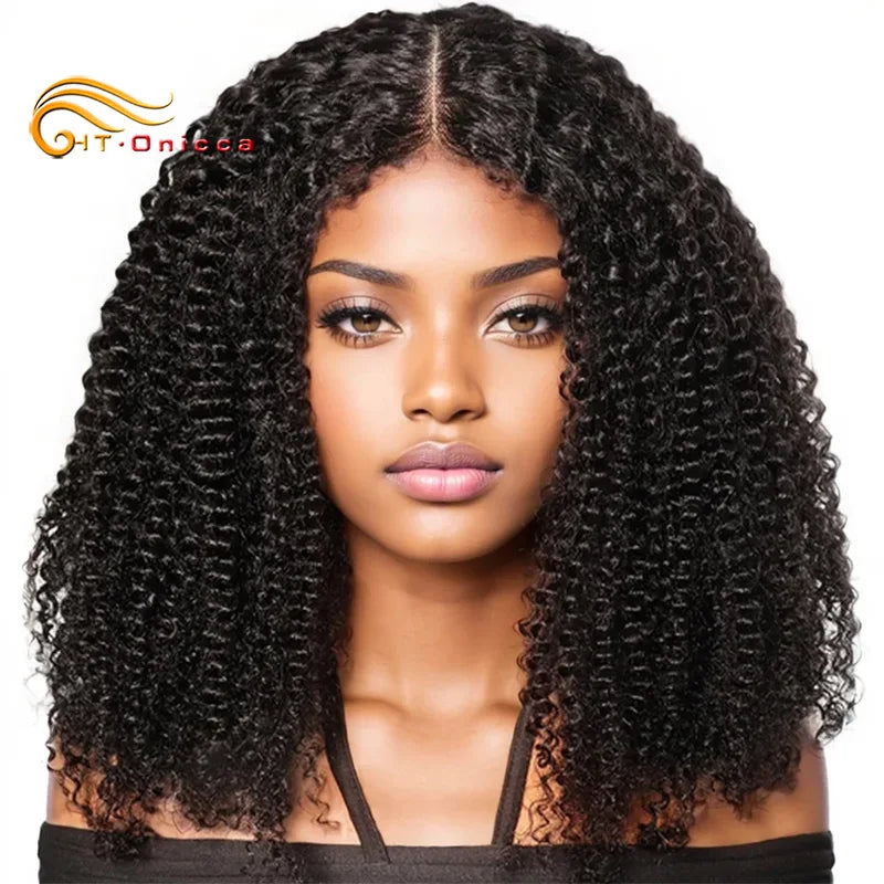 Kinky Curly Wigs Human Hair 4x4 Lace Closure Wig For Women Indian Curly Human Hair Wigs Natural Color 200% Density