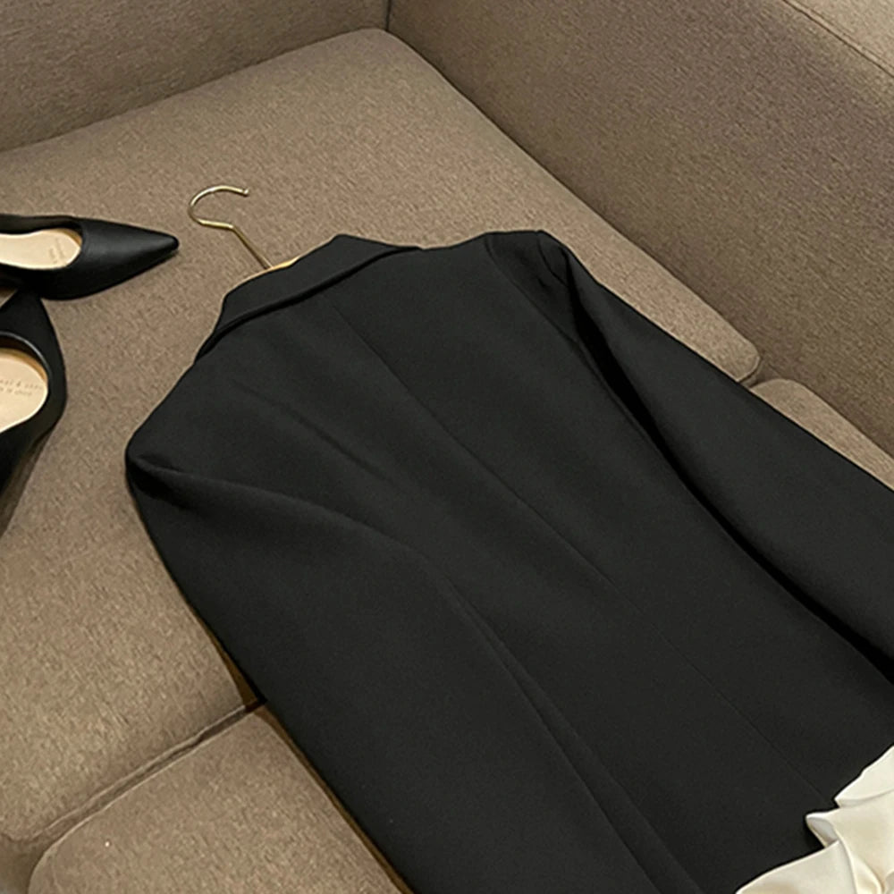 TWOTWINSTYLE Hit Color Slimming Dresses For Women Lapel Long Sleeve High Waist Spliced Folds Elegant Dress Female New KDR520701