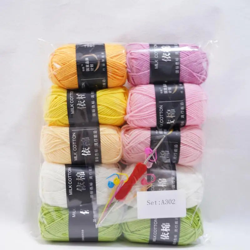 10pcs Mixed Colors Yarn Milk Cotton Yarn Combination Crochet Knitting Yarn Set for Handmade DIY Crafts Sweater Scarf Knitting