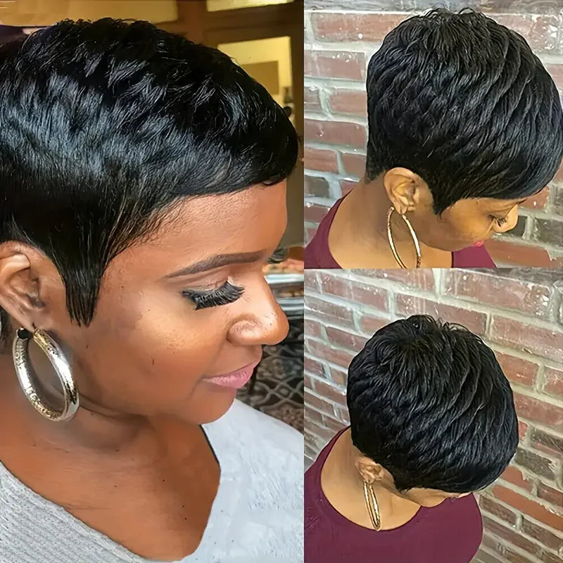 Pixie Cut Wig Human Hair For Women Curly Short Wigs For Women No Glueless Wig With Bang Wavy Wig Full Machine Made None Lace Wig