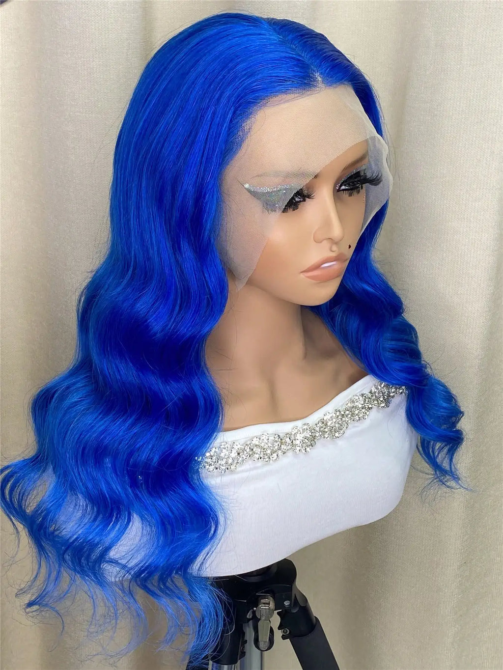 Body Wave Blue Colored13x4 Human Hair Wigs  long Body Wave Wig For Women Pre Plucked Hair