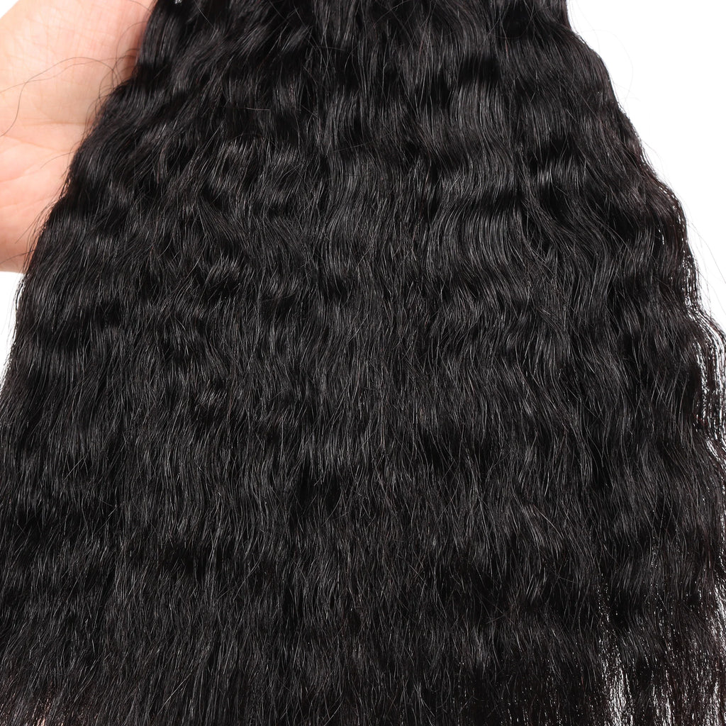 Kinky Straight Clip In Hair Extensions Real Human Hair Natural Black 100g Full Head Clip ins Seamless Kinky Straight Clip on 1B