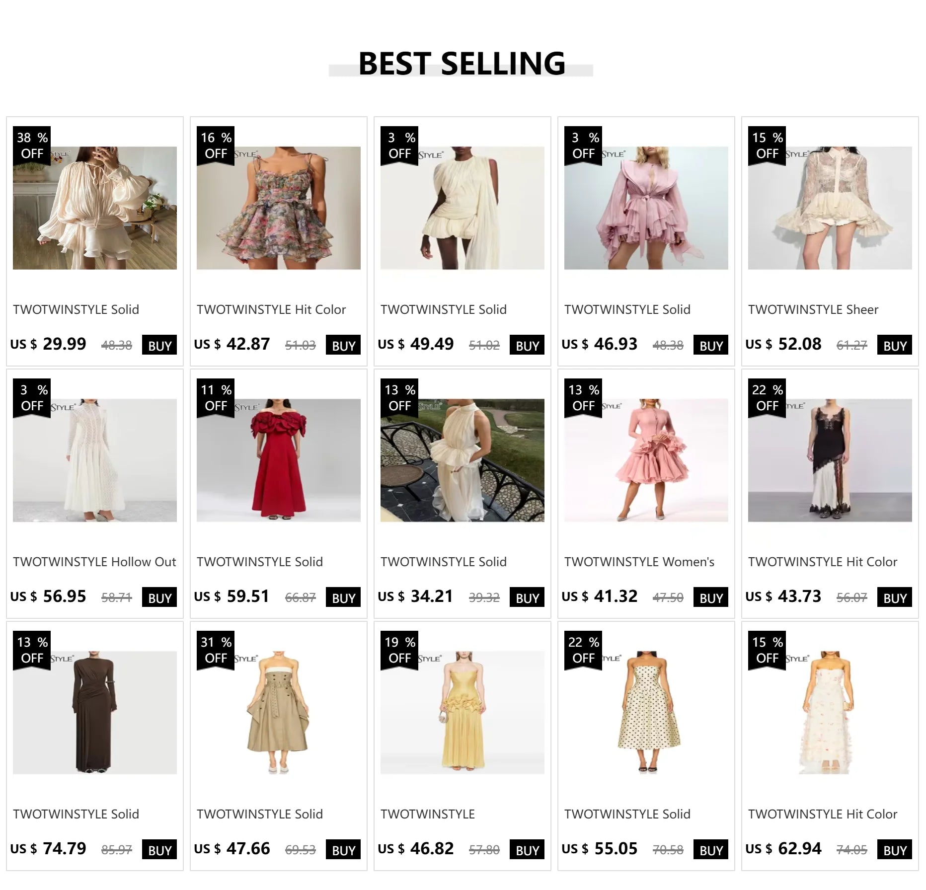 TWOTWINSTYLE Designer Mini A Line Dresses Strapless Sleeveless High Waist Spliced Ruffles Hem Elegant Slimming Dress Female New