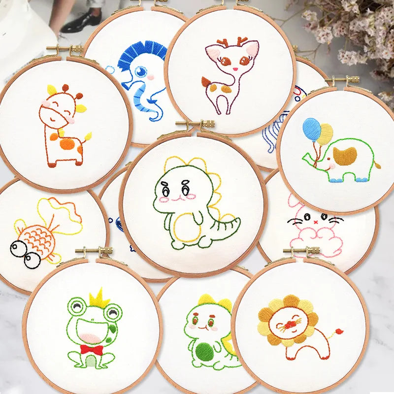 Embroidery Kit for Beginners 8-15 Embroidery Patterns Fabric Needles Floss Cross Stitch Sets Kids Needlepoint Cross Stitching