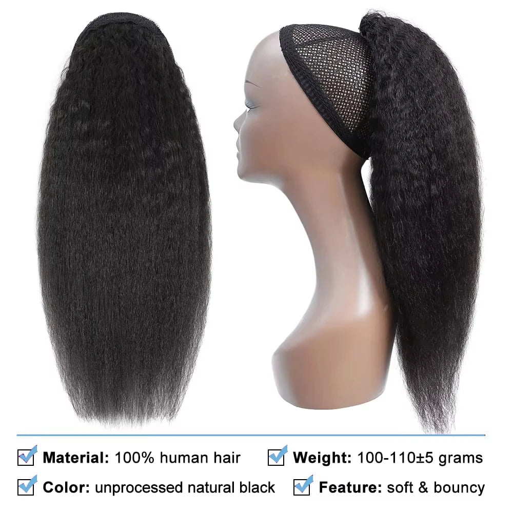 Kinky Straight Drawstring Ponytail Human Hair Brazilian With Afro Clip In Hair Extensions Remy Yaki Straight Hair