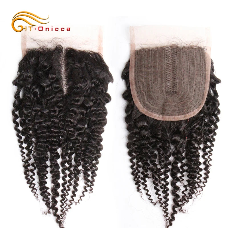 Bouncy Curly 4x1 T Part Lace Closure Indian Body Wave Curly Human Hair Transparent Lace Closure Only Middle Parts