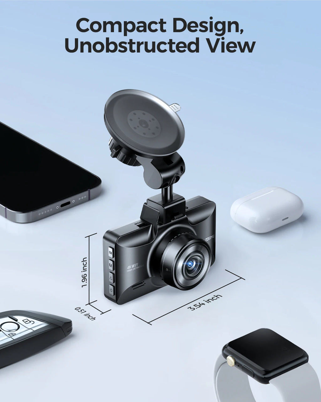 AZDOME 4K Dash Cam M01 Pro 3" Screen Front and Rear Camera for Car Built-in ADAS Wifi G-Sensor Car DVR 24H Parking Mode