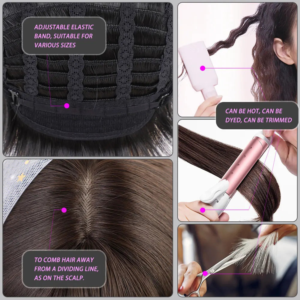JONRENAU Long Straight Hair with Bangs Ombre Dark Black Brown to Blonde Synthetic Wigs for Women Party Daily Cosplay Use Wig