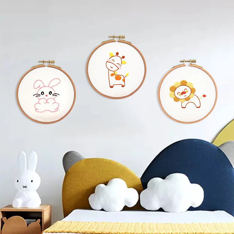 Embroidery Kit for Beginners 8-15 Embroidery Patterns Fabric Needles Floss Cross Stitch Sets Kids Needlepoint Cross Stitching
