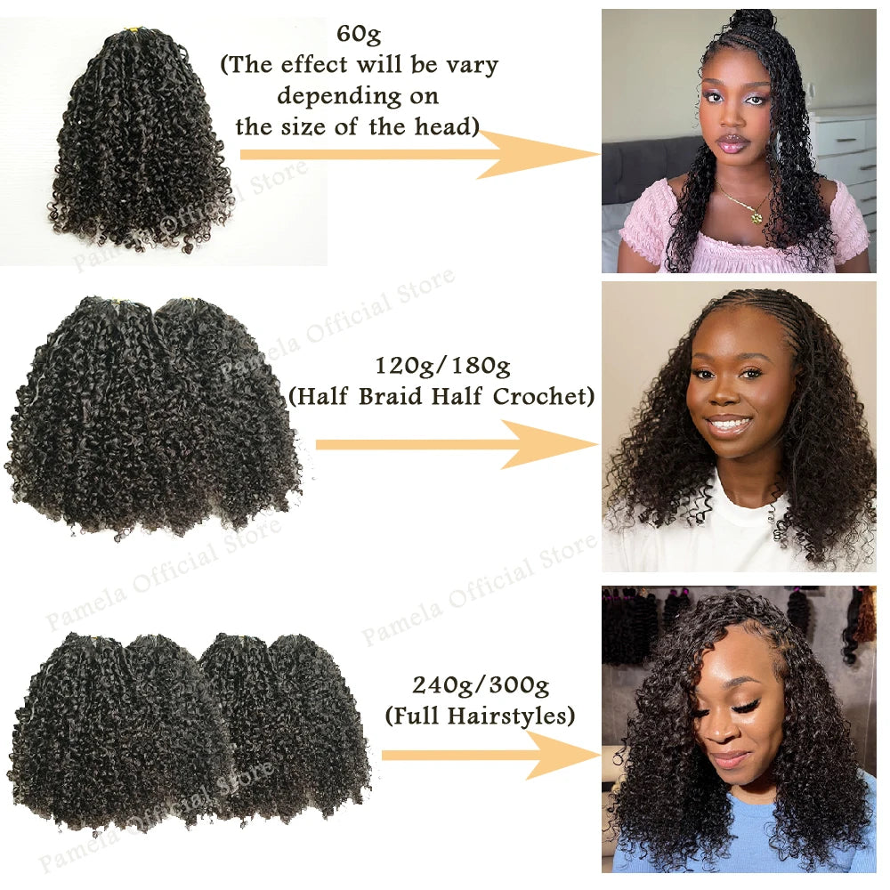 Afro Kinky Burmese Curly Crochet Human Hair Knotless Pre-Separated Crochet Feather Hair Extensions Curly 100% Human Hair