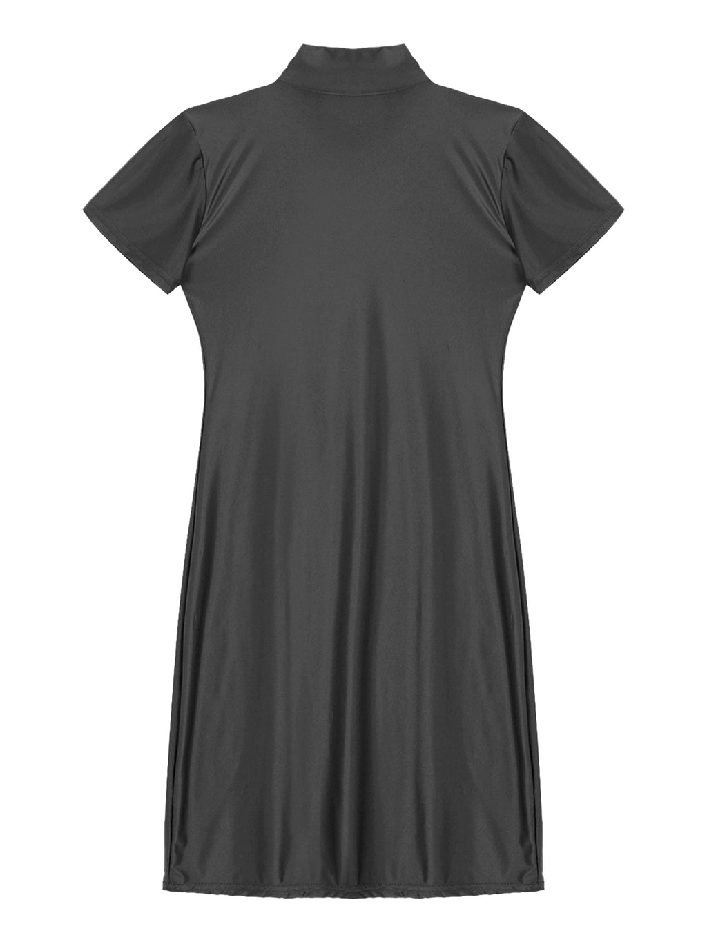 Women Glossy Bodycon Dress Long Sleeve Oil Shiny Smooth Mini Pencil Dress Stretchy Mock Neck Tight  Party Dresses Dance Clubwear