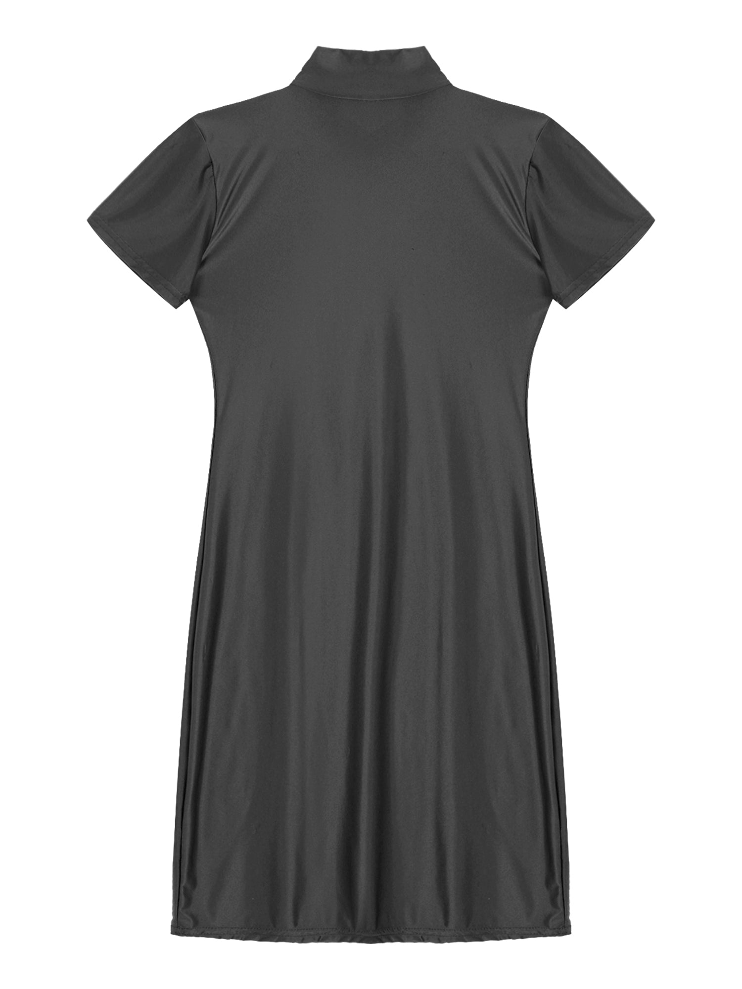 Women Glossy Bodycon Dress Long Sleeve Oil Shiny Smooth Mini Pencil Dress Stretchy Mock Neck Tight  Party Dresses Dance Clubwear
