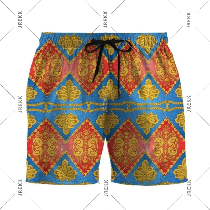Paisley Fashion Beach Swim Shorts For Men 3D Print Quick Drying Drawstring Board Shorts Simple Square Plaid Surf Swim Trunks