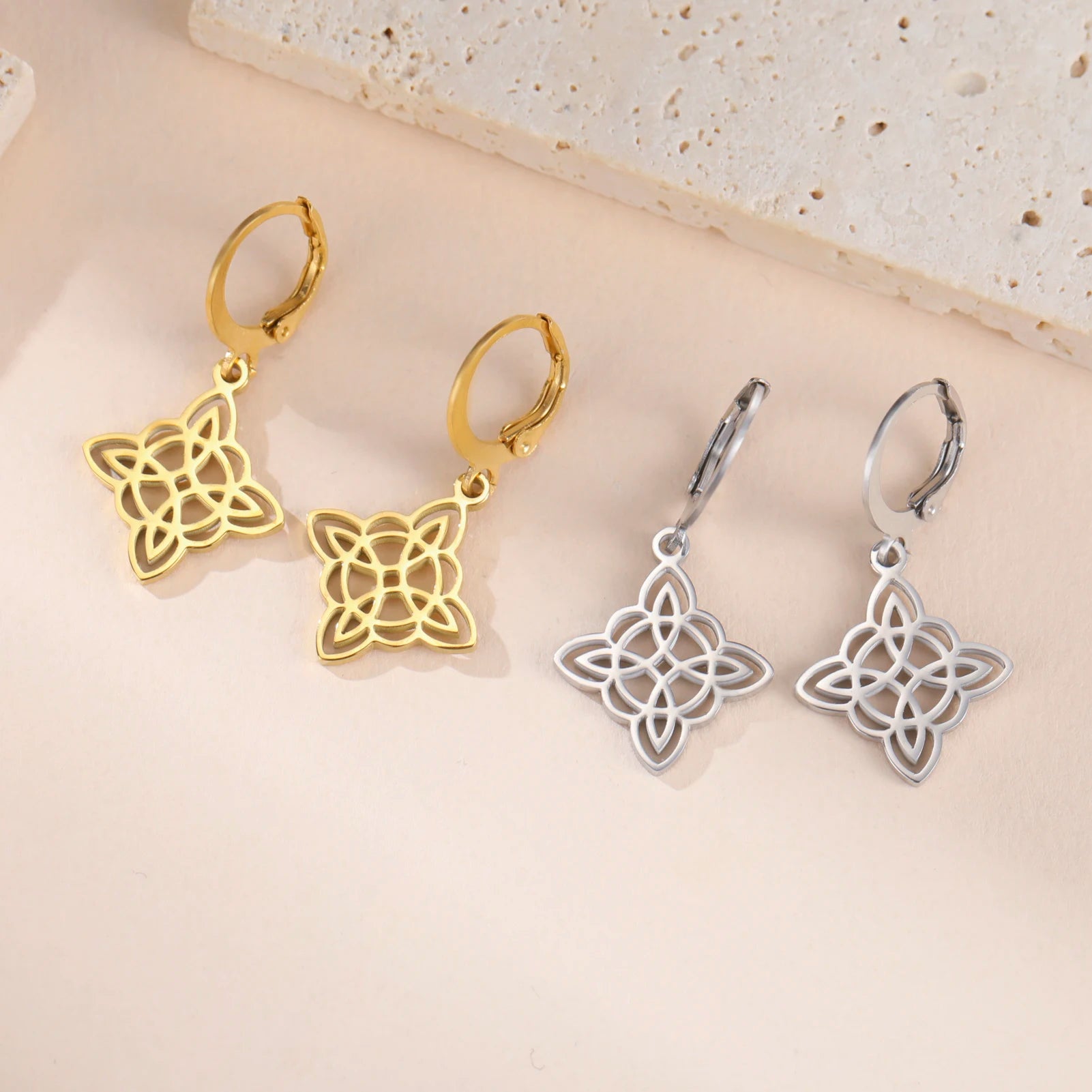 EUEAVAN 1 Pair Witch Knot Earrings for Women Witchcraft Stainless Steel Irish Celtics Knots Earring Lucky Amulet Jewelry Gift