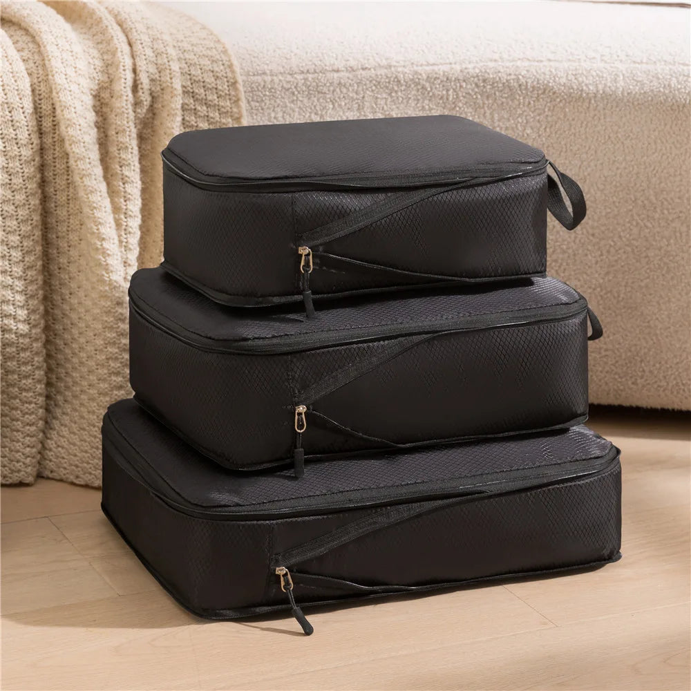3Pcs/Set Travel Compressible Packing Cubes Multifunction Travel Storage Bag Waterproof Suitcase Nylon Portable Luggage Organizer