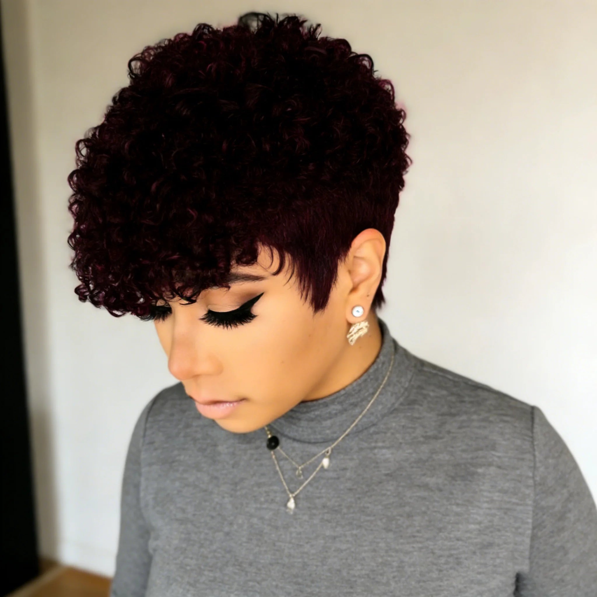  Pixie Cut Curly Human Hair Wig for Women Short Culry Layered Pixie Cut Wig with Bangs Chic  Full Machine Made