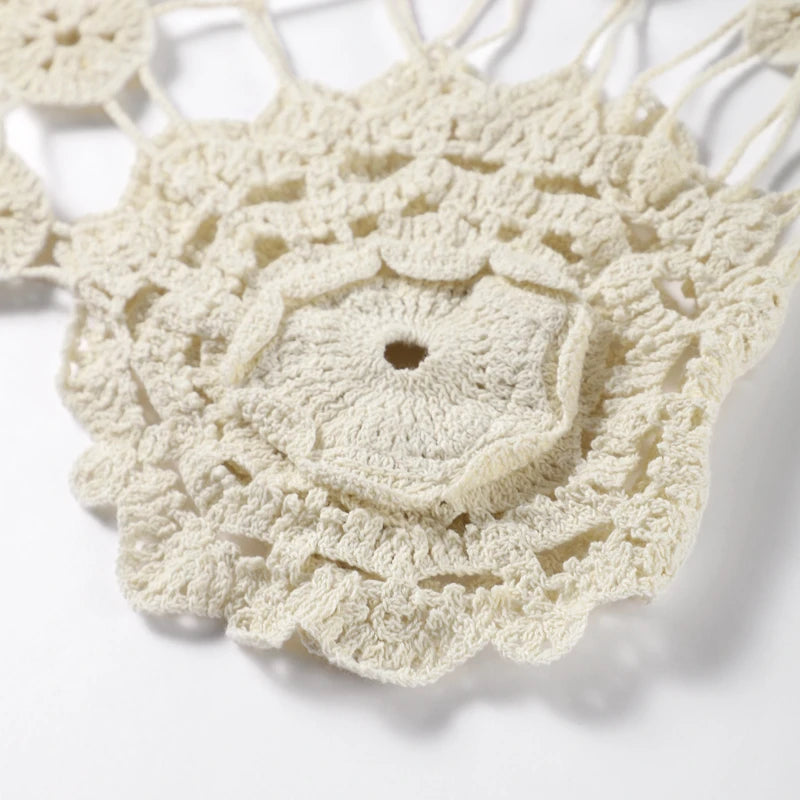 Knitted Crochet Hook Flower Halter Dress Women Slim Lace Up Off Shoulder Backless Party Dresses Female Summer Lady Beach Robes
