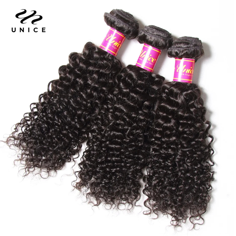 UNice Hair Virgin Human Hair Bundles Burmese Curly Hair 3 Bundles 100% Human Hair Extension Natural Color Hair Weaves 8-26Inch