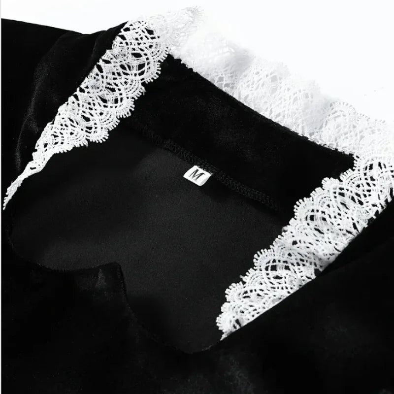 Sexy Lace Patchwork Velvet Long Dress Women Square Collar Full Sleeves Waist Slim Cinching Dresses 2026 Lady Party Vestidos New