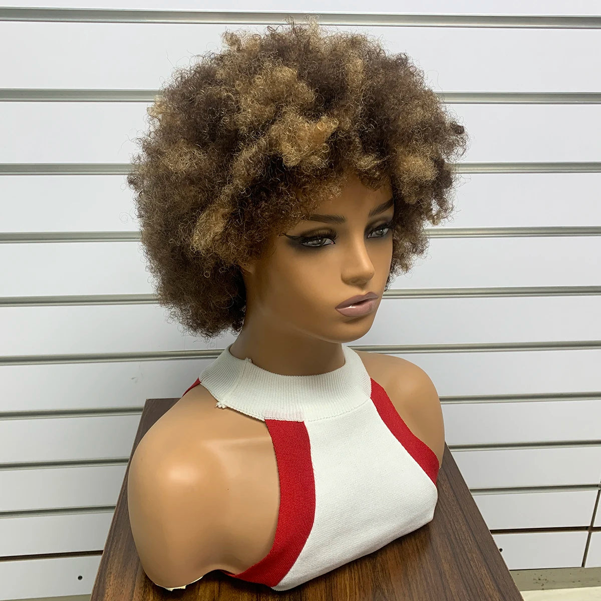 P4/27 Curly Pixie Cut Wigs Highlight Pixie Cut Human Hair Wigs Fringe Human Hair Wigs 99J Full Machine Made Wigs Glueless Wigs