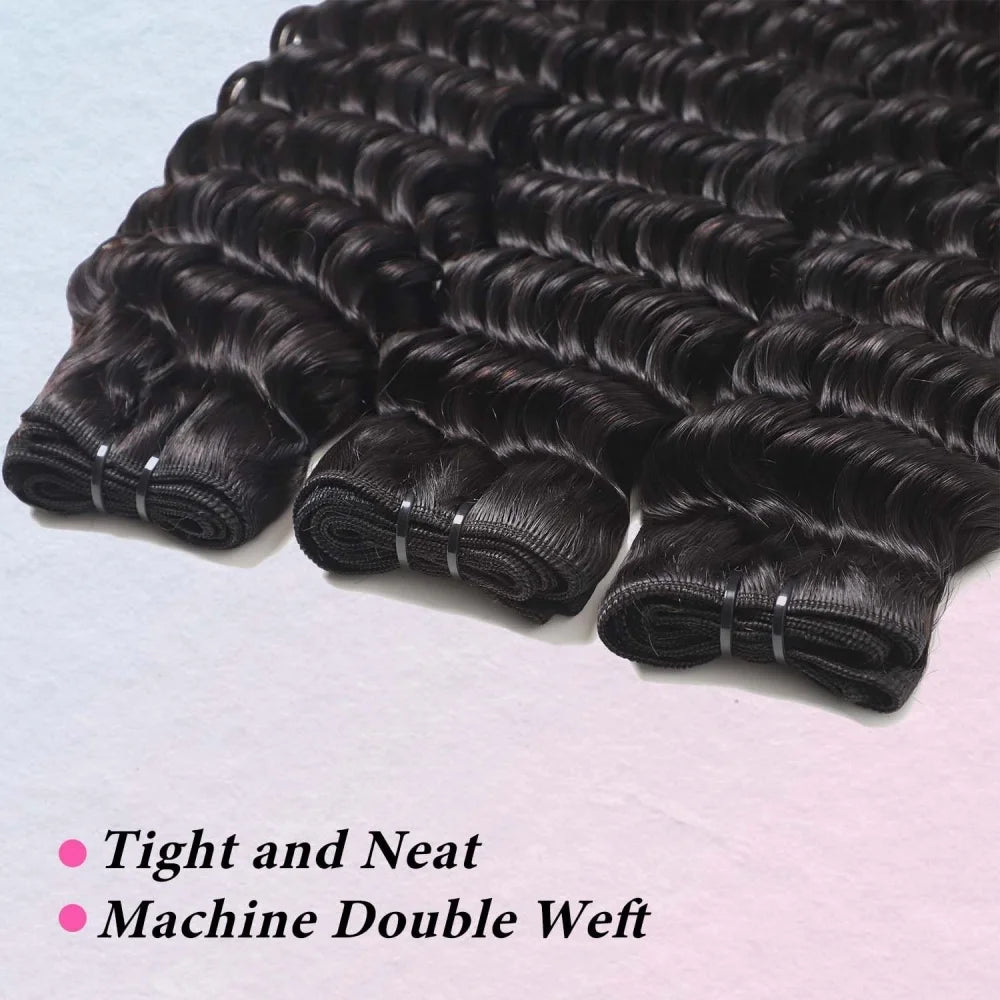 12A Deep Wave 28 30 Inches Brazilian Human Hair Bundles Deep Water Wave Bundles Human Hair Extensions Raw Hair Bundles
