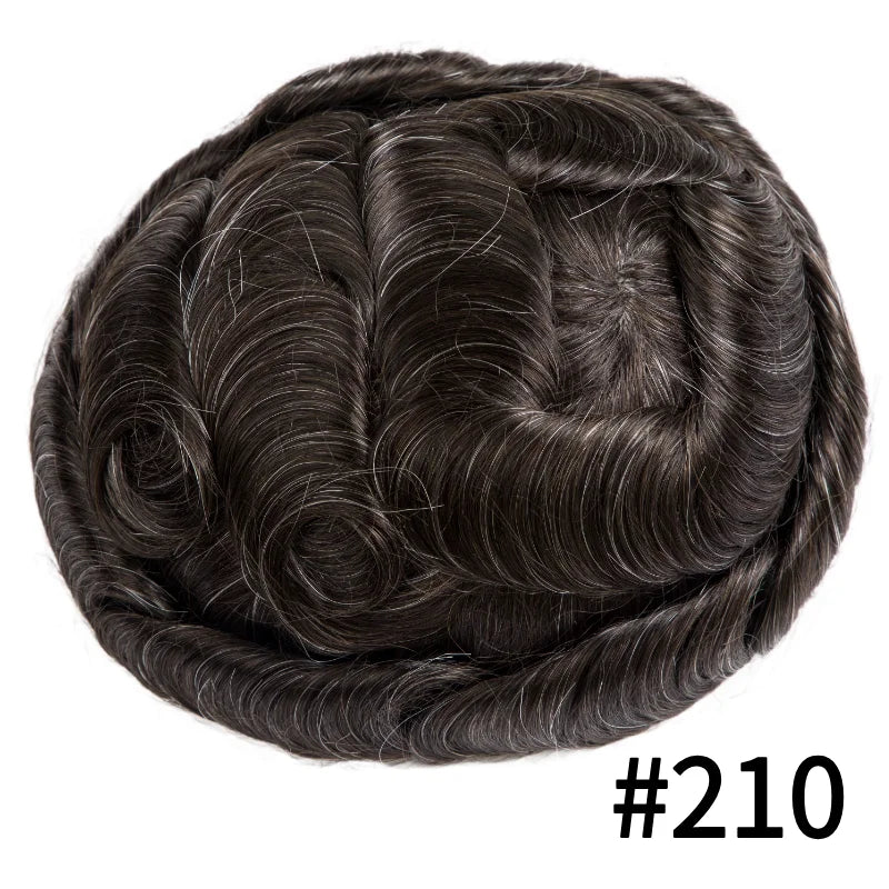 15MM Curly Male Hair Prosthesis Toupee Men Wig Indian Human Hair Comfortable Skin Base Wigs For Men System Replacement Man Wig