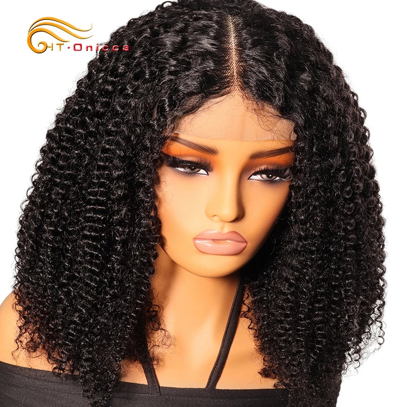 Kinky Curly Wigs Human Hair 4x4 Lace Closure Wig For Women Indian Curly Human Hair Wigs Natural Color 200% Density
