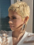 Straight Pixie Cut Wig With Bangs Human Hair Wig 27 Color Blonde Short Style Full Machine Made Wig