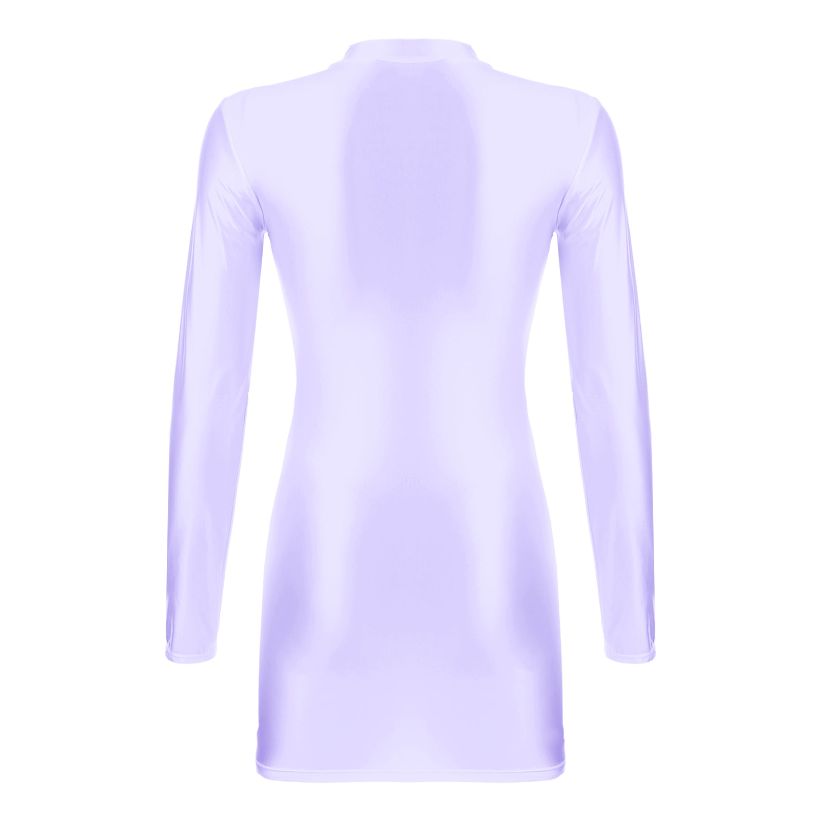 Women Glossy Bodycon Dress Long Sleeve Oil Shiny Smooth Mini Pencil Dress Stretchy Mock Neck Tight  Party Dresses Dance Clubwear