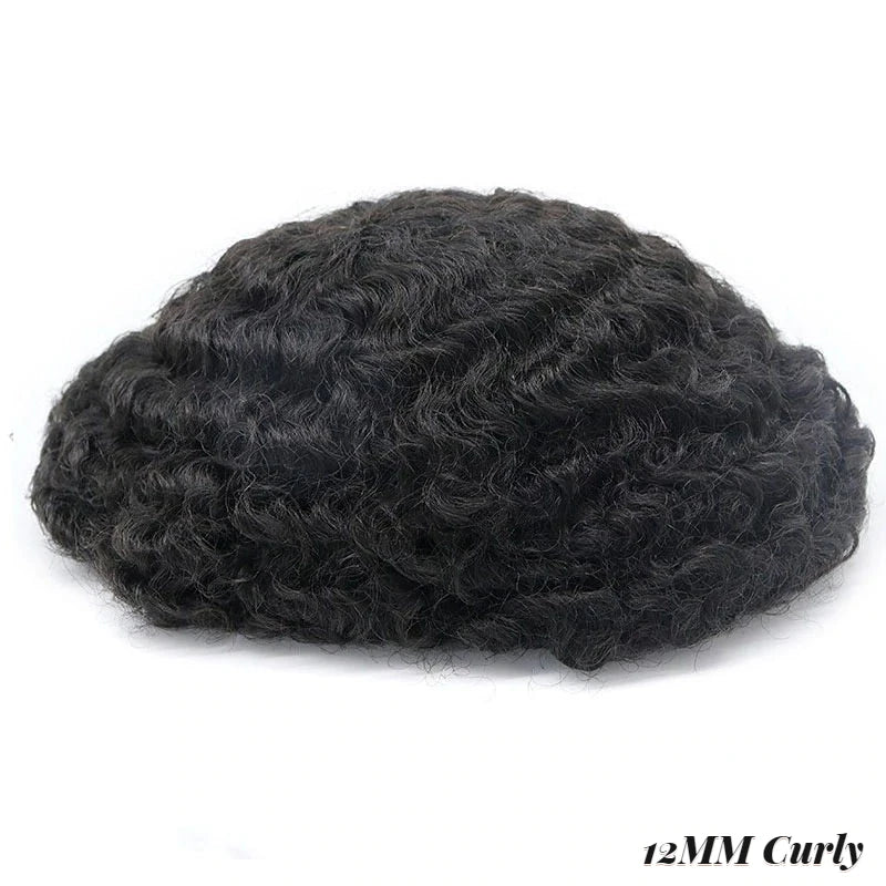 Water Wave Men Toupee Human Hair Fine Mono NPU Indian Human Hair Wigs Afro Human Hair System Curly Hair Toppers Natural Color