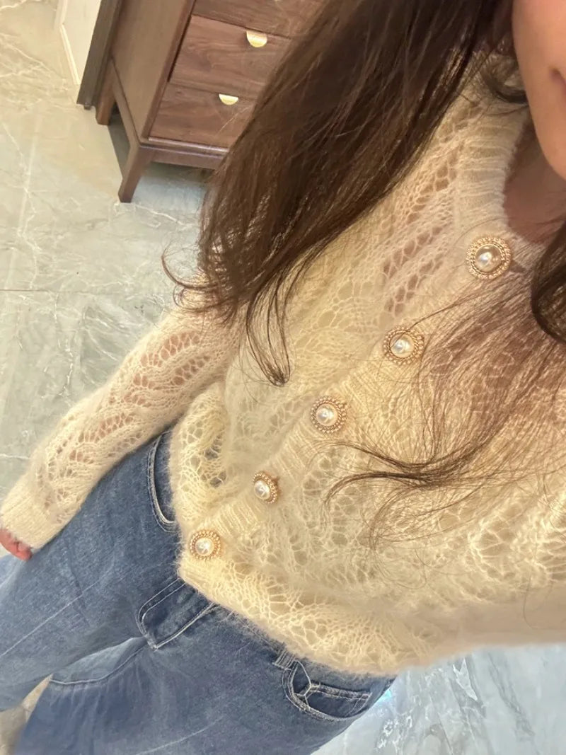 Cardigans Women Knitted Casual Vintage Outerwear Sweaters Autumn Korean Fashion Hollow Out Design Harajuku Gentle Sexy Female
