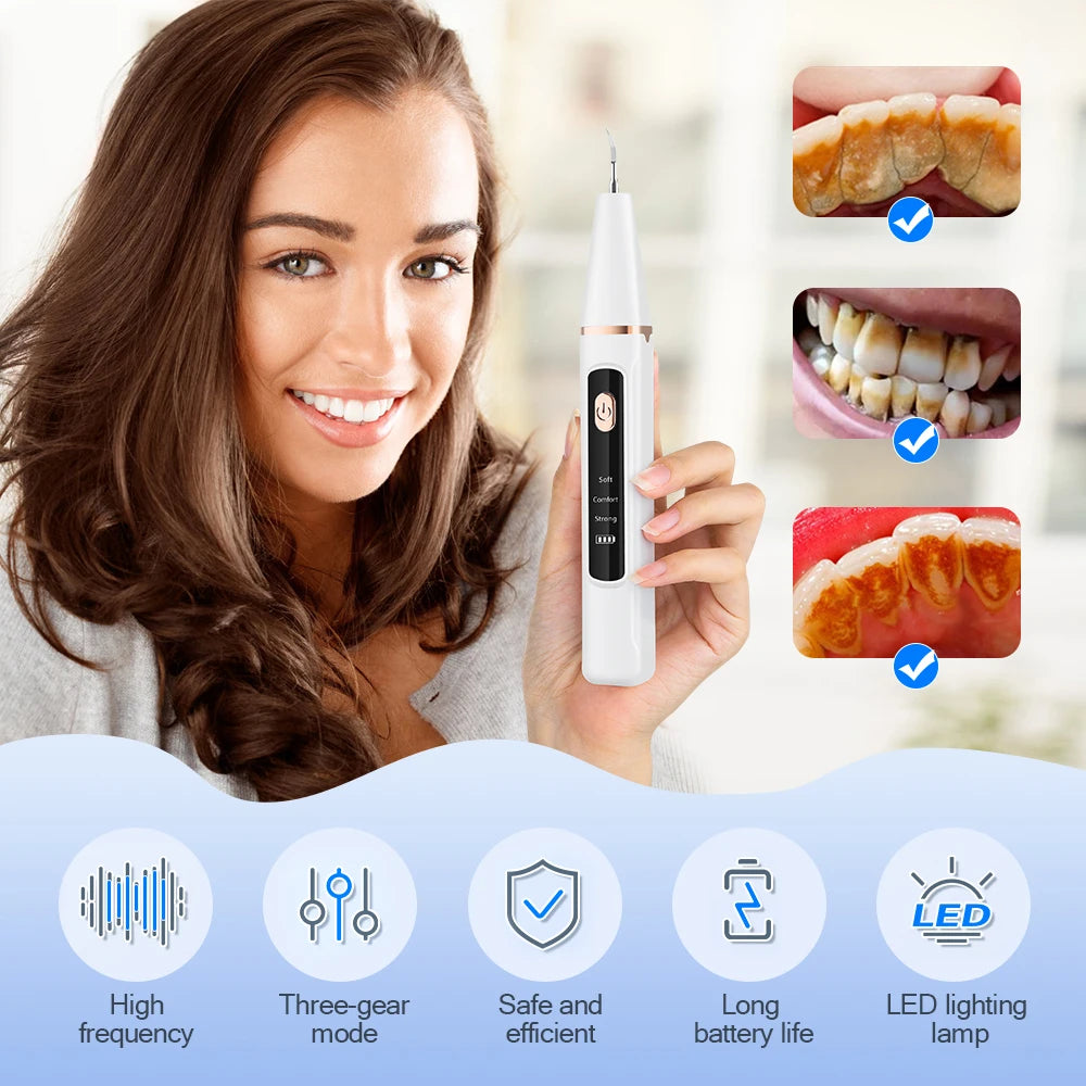 Ultrasonic Water Flosser Teeth Cleaner Women Tartar Remover Stain Eraser Multi Gear Type-C Rechargeable Portable Oral Care Tool