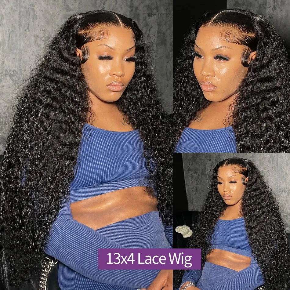 Deep Wave Lace Front 100% Human Hair Wigs 30 32Inch Indian Curly Remy 200% 13x4 13x6 Lace Frontal Wigs For Woman Pre Plucked