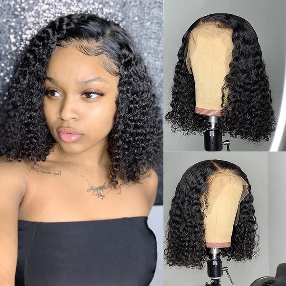 Short Curly Bob Wigs Human Hair Wigs For Women Lace Frontal Human Hair Wigs Raw Indian Curly Lace Front Human Hair Bob Wigs