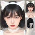 Black short hair with straight bangs, synthetic wig, costume party, cosplay, role-playing, daily wig, full head coverings