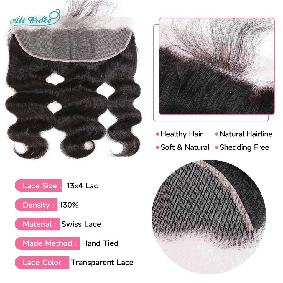 Ali Grace Hair Brazilian Body Wave Bundles With Frontal 13x4 Body Wave Human Hair 3 Bundles With 13x4 Frontal Transparent Lace