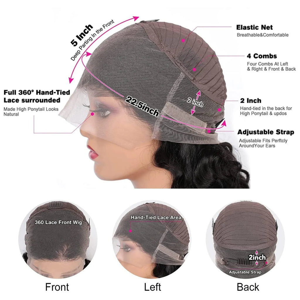 Body Wave 360 Full HD Lace Frontal Wigs Human Hair Pre plucked Brazilian Invisi Strap Snug Fit 360 Straight Full Lace Front Wig