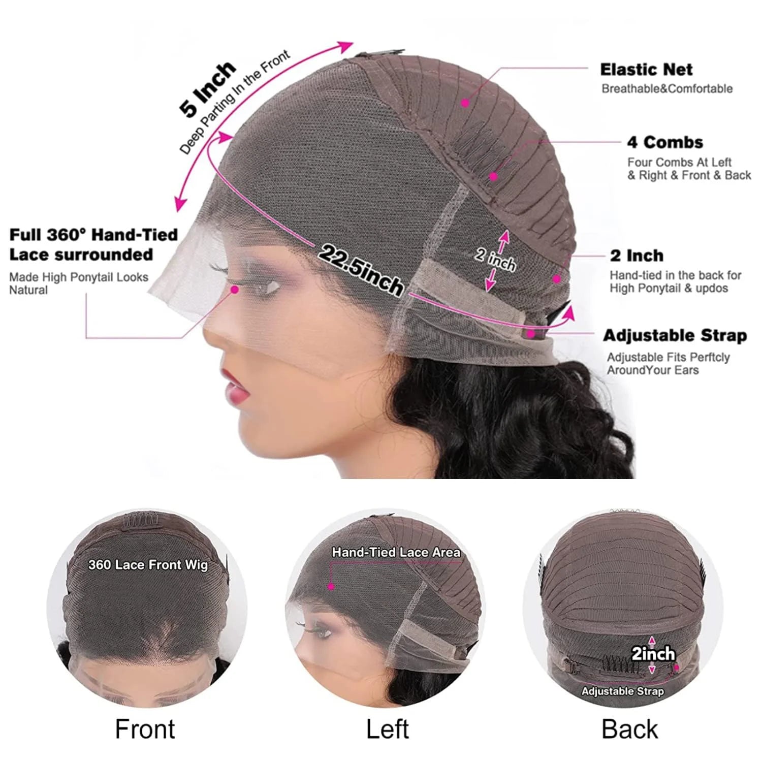 Body Wave 360 Full HD Lace Frontal Wigs Human Hair Pre plucked Brazilian Invisi Strap Snug Fit 360 Straight Full Lace Front Wig