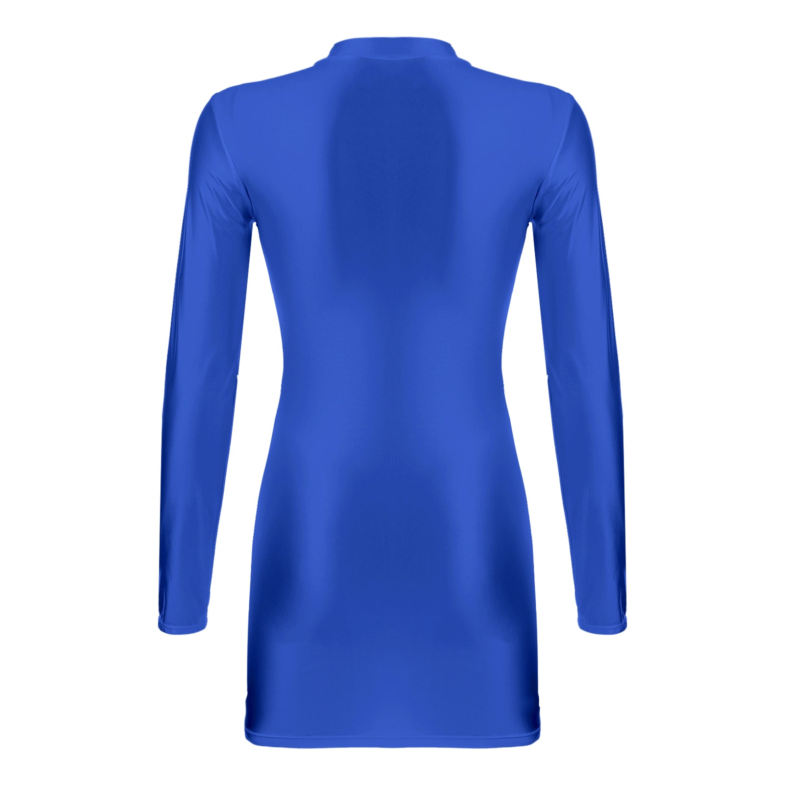 Women Glossy Bodycon Dress Long Sleeve Oil Shiny Smooth Mini Pencil Dress Stretchy Mock Neck Tight  Party Dresses Dance Clubwear