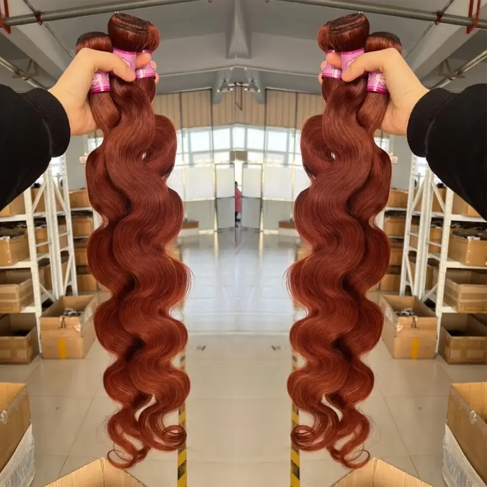 Color #33 Copper Brown Body Wave Bundles Brazilian Unprocessed Virgin Human Hair Weave Extension Body Wave Reddish Brown Bundles