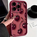 Luxury Wine Red Cherry Print Case for IPhone 16 15 17 Air 14 13 12 11 Pro Max 16 Plus Shockproof Silicone Phone Cover