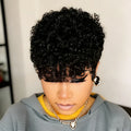  Pixie Cut Curly Human Hair Wig for Women Short Culry Layered Pixie Cut Wig with Bangs Chic  Full Machine Made