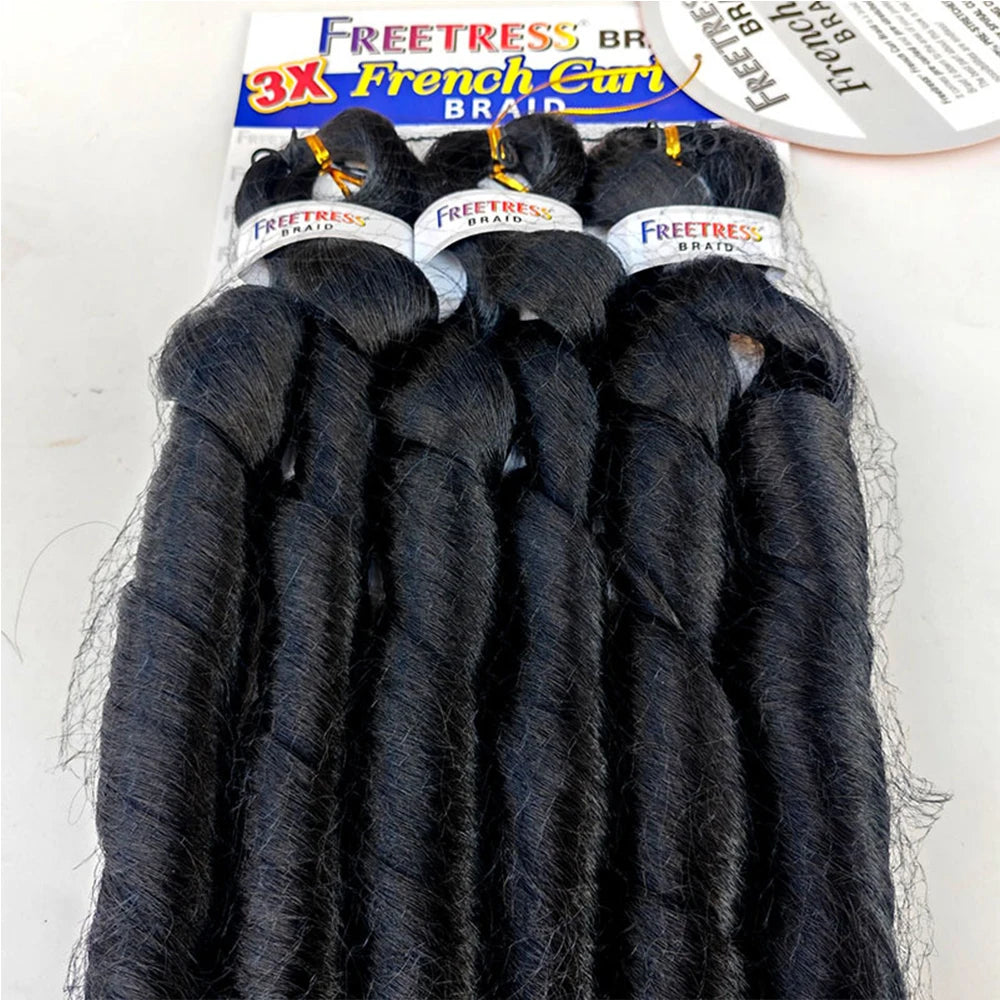 French Curly Braiding Hair Synthetic Wavy Hair Bundles Extensions Loose Weave Bundles 22 Inch 3pcs/Pack French Curly Braid Hairs